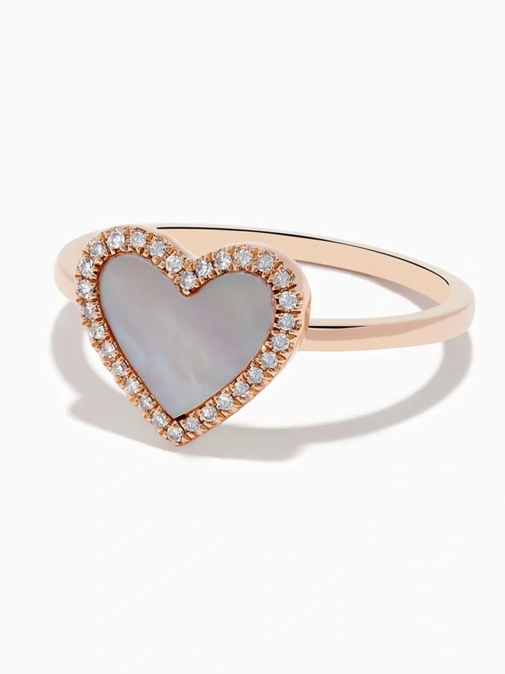 GP Gold Plated 925 Heart Mother-of-Pearl Ring with CZ Halo Size 7